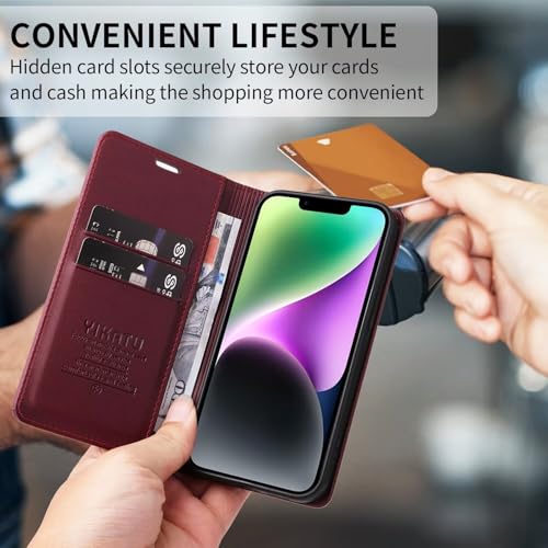 SLWYF 2024 Upgraded Handyhülle für Xiaomi 14T Pro 5G Hülle Leder [Standfunktion] [Kartenfach] Flip Case Magnetisch Klapphülle Wallet Lederhülle Cover Klappbar Schutzhülle, Rot von SLWYF