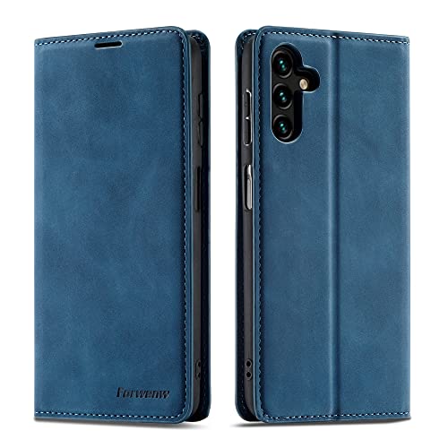 SLWYF Handyhülle Kompatibel mit Samsung Galaxy A13 5G Hülle, Silikon Bumper PU Leder Flip Tasche Klappbar Magnet Wallet Lederhülle für Samsung Galaxy A13 5G, Blau von SLWYF