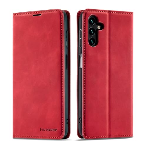 SLWYF Handyhülle Kompatibel mit Samsung Galaxy A56 Hülle, Silikon Bumper PU Leder Flip Tasche Klappbar Magnet Wallet Lederhülle für Samsung Galaxy A56, Rot von SLWYF