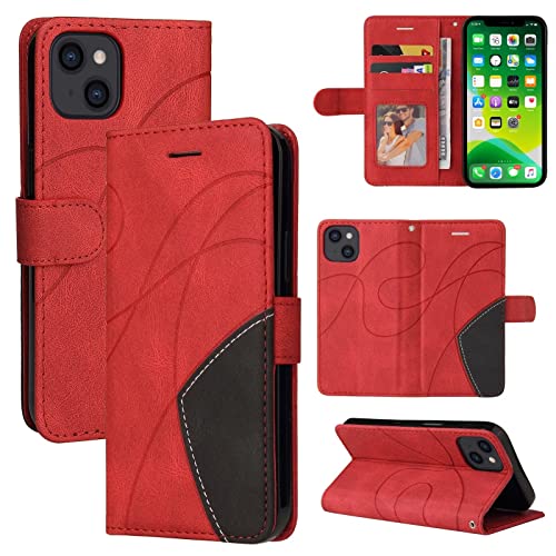 SLWYF Handyhülle Kompatibel mit iPhone 15 Hülle,iPhone 15 Hülle Leder,Etui Flip Handytasche Schutzhülle für iPhone 15, Rot von SLWYF