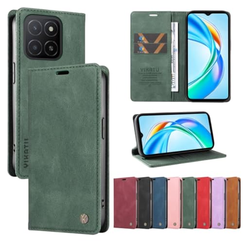 SLWYF Handyhülle für Honor X5B 4G/Honor X5B Plus 4G Hülle, Premium Lederhülle Klappbar Flip Tasche Magnet Kartenfach Standfunktion Schutzhülle für Honor X5B 4G/Honor X5B Plus 4G- Grün von SLWYF