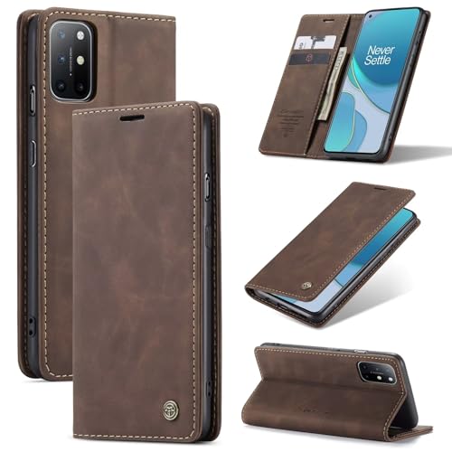 SLWYF Handyhülle für OnePlus 8T Hülle, PU Leder Flip Tasche Klappbar Magnet Wallet Lederhülle, Silikon Bumper Klapphülle Case mit Kartenfäch für OnePlus 8T, Kaffee von SLWYF