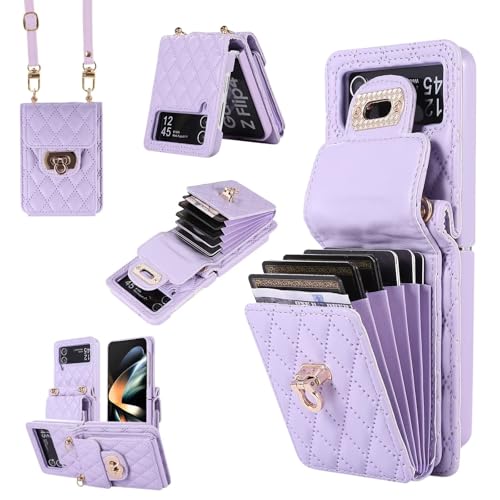 SLWYF Handyhülle für Samsung Galaxy Z Flip4 Hülle mit Band, Leder Handykette Case mit Kartenhalter, Magnetische Hülle Handyhülle Klapphülle, Schutzhülle Handytasche, Violett SLWYF Handyhülle für Samsung Galaxy Z Flip4 Hülle mit Band, Leder Handykette Case mit Kartenhalter, Magnetische Hülle Handyhülle Klapphülle, Schutzhülle Handytasche, Violett von SLWYF
