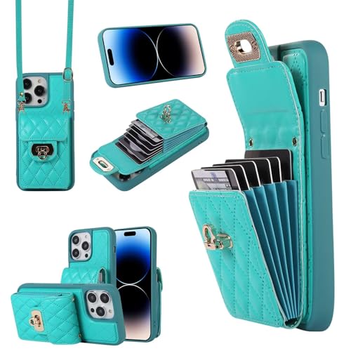 SLWYF Handyhülle für iPhone 15 Hülle mit Band, Leder Handykette Case mit Kartenhalter, Magnetische Hülle Handyhülle Klapphülle, Schutzhülle Handytasche, Grün SLWYF Handyhülle für iPhone 15 Hülle mit Band, Leder Handykette Case mit Kartenhalter, Magnetische Hülle Handyhülle Klapphülle, Schutzhülle Handytasche, Grün von SLWYF