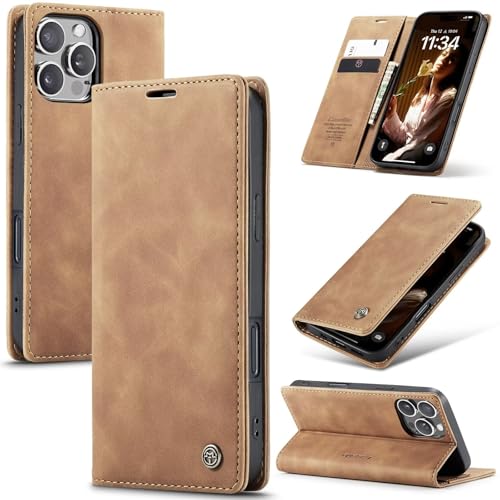 SLWYF Handyhülle für iPhone 15 Pro Max Hülle, PU Leder Flip Tasche Klappbar Magnet Wallet Lederhülle, Silikon Bumper Klapphülle Case mit Kartenfäch für iPhone 15 Pro Max, Braun von SLWYF