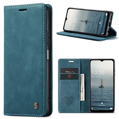 SLWYF Hülle für Nokia C32 Hülle,PU Leder Flip Tasche Klappbar Magnet Wallet Lederhülle, Silikon Bumper Klapphülle Case mit Kartenfäch für Nokia C32, Blaugrün von SLWYF