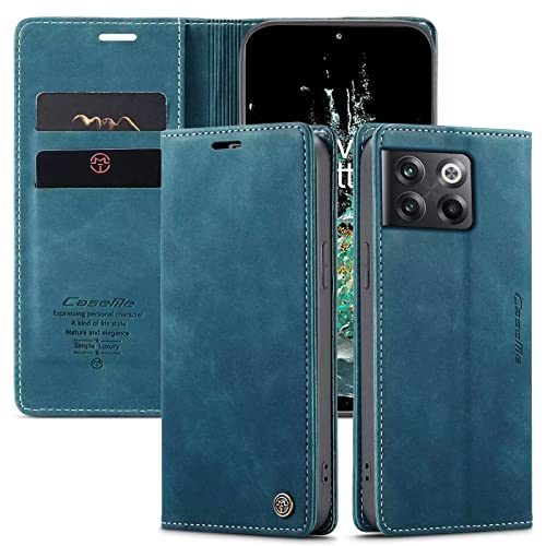 SLWYF Hülle für OnePlus 10T 5G Hülle,PU Leder Flip Tasche Klappbar Magnet Wallet Lederhülle, Silikon Bumper Klapphülle Case mit Kartenfäch für OnePlus 10T 5G, Blaugrün von SLWYF