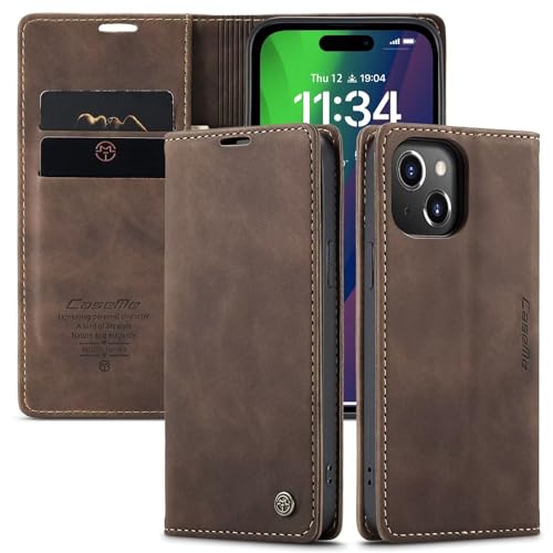 SLWYF Hülle für iPhone 15 Hülle,PU Leder Flip Tasche Klappbar Magnet Wallet Lederhülle, Silikon Bumper Klapphülle Case mit Kartenfäch für iPhone 15, Kaffee von SLWYF