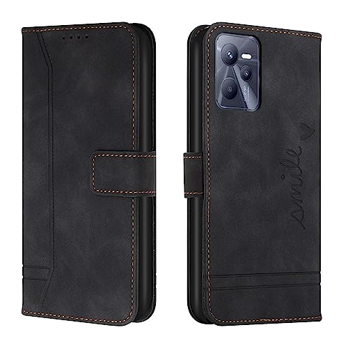 SLWYF Kompatibel mit Oppo Realme C35 Leder Hülle Klappbar Schutzhülle Tasche Wallet Brieftasche Cover Flip Case für Oppo Realme C35 Klapphülle (Schwarz) von SLWYF