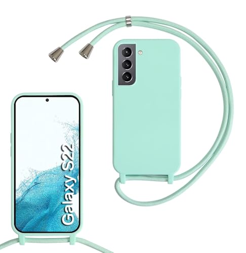 SLWYF Kompatibel mit Samsung Galaxy S22 Hülle, Handykette Hülle Silikon Seil Necklace Handyhülle mit Kordel Tasche TPU Bumper Schutzhülle für Galaxy S22 - Minzgrün von SLWYF