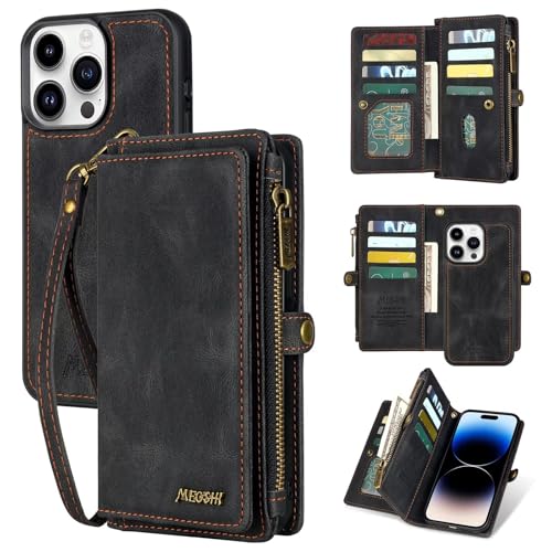 SLWYF Kompatibel mit iPhone 11 Pro Hülle, PU Leder Flip Tasche Klappbar Magnet Wallet Lederhülle [Abnehmbar] 2-IN-1 Magnet Handyhülle [Kabellos Laden] iPhone 11 Pro mit 11 Kartenfächern, Schwarz von SLWYF