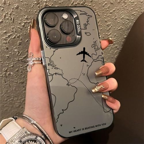 SLXYYYHW-Reiseinspirierte TPU-Hülle mit Flugzeugrouten-Design für iPhone 15 14 13 12 11 Pro Max XS Max 15 14 Plus, Matte Harte Rückseite, B3, für iPhone 11 von SLXYYYHW