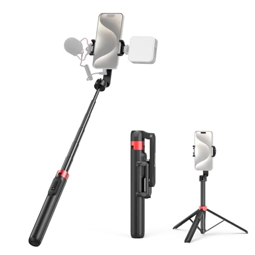 SMALLRIG Telefonstativ mit Fernbedienung, 130cm Tragbarer Selfie-Stick für iPhone/Android, Kompaktes Stativ mit Blitzschuh und 1/4"-20 Screw für Videoaufnahmen, Reisen, Vlogging, ST-25 Schwarz - 4729 von SMALLRIG