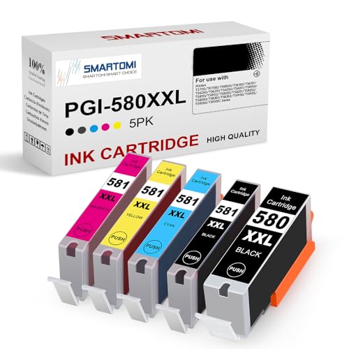 SMARTOMI 5PK PGI-580 XXL CLI-581 XXL Kompatible Tintenkartuschen für Canon pgi-580 Schwarz cli-581 CMY Tinte für Verwendung mit Druckern der Serie Canon Pixma TS9150 TS9155 TS8150 TS8151 TS6151 TS6150 von SMARTOMI