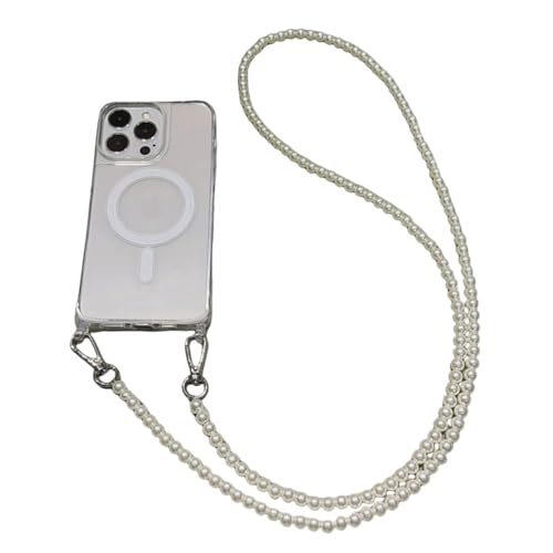 SMIEK Crossbody Pearl Necklace Lanyard Magnethülle für iPhone 14 11 12 13 15 Pro Max XR X XS 8 7 Plus SE Transparente PC-Abdeckung, A03, Für iPhone X von SMIEK