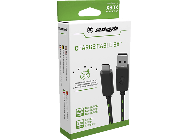 SNAKEBYTE XSX USB CHARGE:CABLE SX™ (3M) Zubehör für XSX, Schwarz/Grün von SNAKEBYTE