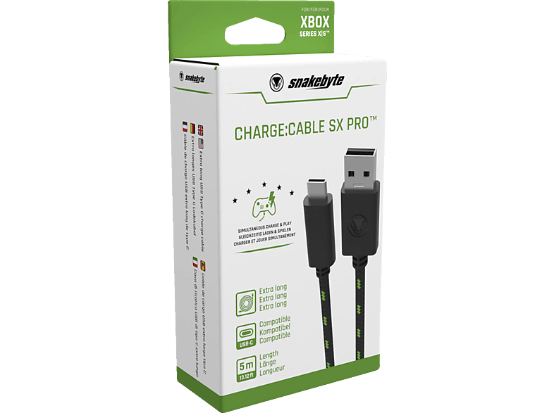 SNAKEBYTE XSX USB Charge: Cable SX PRO™ (5M) 2.0 Type-C Ladekabel, Schwarz/Grün von SNAKEBYTE