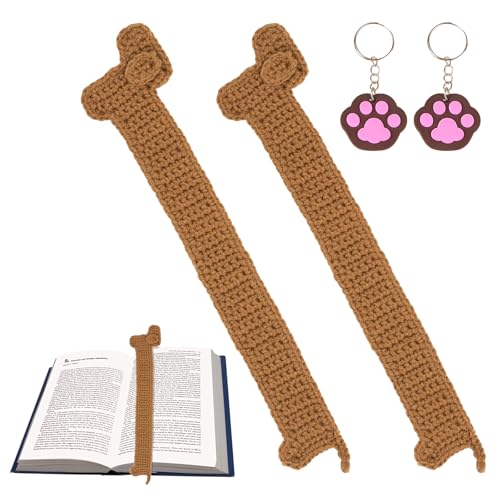 2 Stück Lesezeichen Hund Dackel Lesezeichen Braun Lesezeichen Dackel, Einzigartiges Gestricktes Lesezeichen mit Braunem Dackel für Buchliebhaber,Urlaub Geschenk (Mit Katzenkralle Schlüsselanhänger*2) von SNONESIY