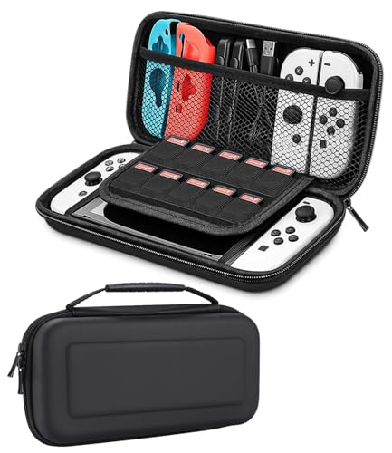 SOBEAU Tasche Case Kompatibel mit Nintendo Switch, Switch OLED, Harte Tragetasche Hülle für Switch, Schutzhülle Aufbewahrungstasche für Switch Konsolle, 10 Spiele und Andere Zubehör - Schwarz von SOBEAU