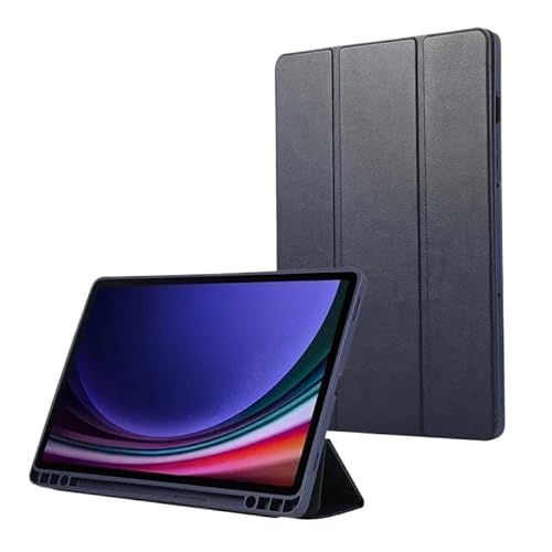 Dreifach gefaltete Lederhülle, geeignet for Samsung Galaxy Tab S9 Plus 12,4 Zoll SM-X810/X816B, TPU-Rückseite, Ständer, Tablet-Hülle mit Stifthalter(Dark Blue) von SOENS