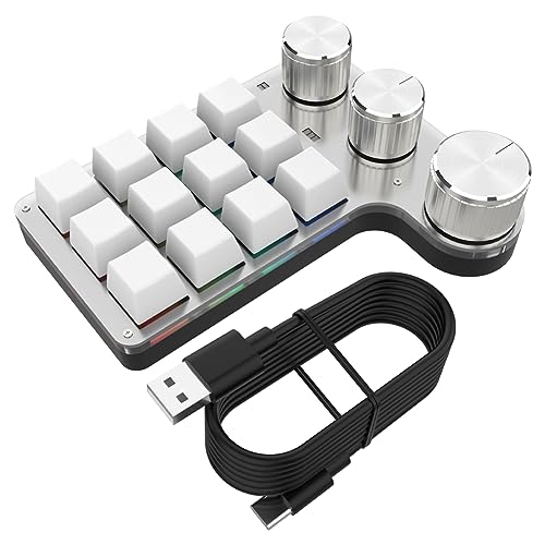 SOFORFREEM Programmierbare Mechanische DIY-Tastatur, RGB, 12 Tasten, 3 Knöpfe, Benutzerdefinierte Makrotastatur, Langlebige USB-Hotswap-Tastatur, Weiß von SOFORFREEM