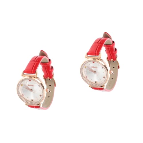 SOIMISS 2 Sätze Edelstein Damenuhren Mädchen Geschenkuhr Für Frauen Dekorative Uhr Damen Armbanduhr Für Damen Modeuhren Für Damen Mädchenuhren Damenarmbanduhr Glas Rot von SOIMISS