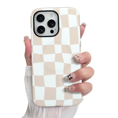 SOKAD Magnetische Karierte Handyhülle für iPhone 14 Pro, Niedliche Gitter Plaid Schachbrettmuster Kompatibel mit Magsafe Matte Schutzhülle mit Displayschutzfolie für Mädchen Frauen Braun von SOKAD