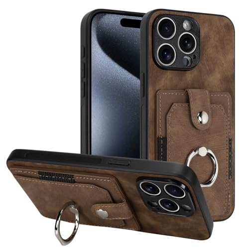 SOKAD Schutzhülle für iPhone 15 Pro, Brieftaschen-Schutzhülle mit Kartenhalter und 360° drehbarem Fingerringhalter, Ständer, PU-Leder, Handyhülle mit Kartenschlitz, für Männer und Frauen, stoßfeste von SOKAD