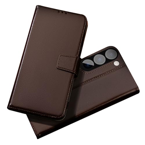 SOKES Flip-Case für Samsung Galaxy S24 Ultra/S24 Plus/S24, luxuriöses Rindsleder, Business-Hülle, Brieftaschen-Hülle, magnetische Folio-Innenschale aus TPU (S24 Plus, Braun) von SOKES