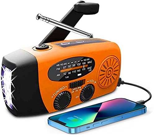 Solar Radio, Tragbar Kurbelradio Dynamo Radio mit AM/FM, Notfall Radio mit Kurbel, 2000mAh Wiederaufladbare Powerbank,LED Taschenlampe,USB-Handy-Lader für Camping Ourdoor orangefarben von SOLARBABY