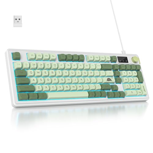 SOLIDEE 96% membran tastatur kabellos mit Drehknopf,Kabelgebunden/Bluetooth 5.0/2.4GHz Gasket Mount Tastatur&RGB Hintergrundbeleuchtung,98 Tasten mit mechanischem Gefühl und geräuschlos(Matcha) von SOLIDEE