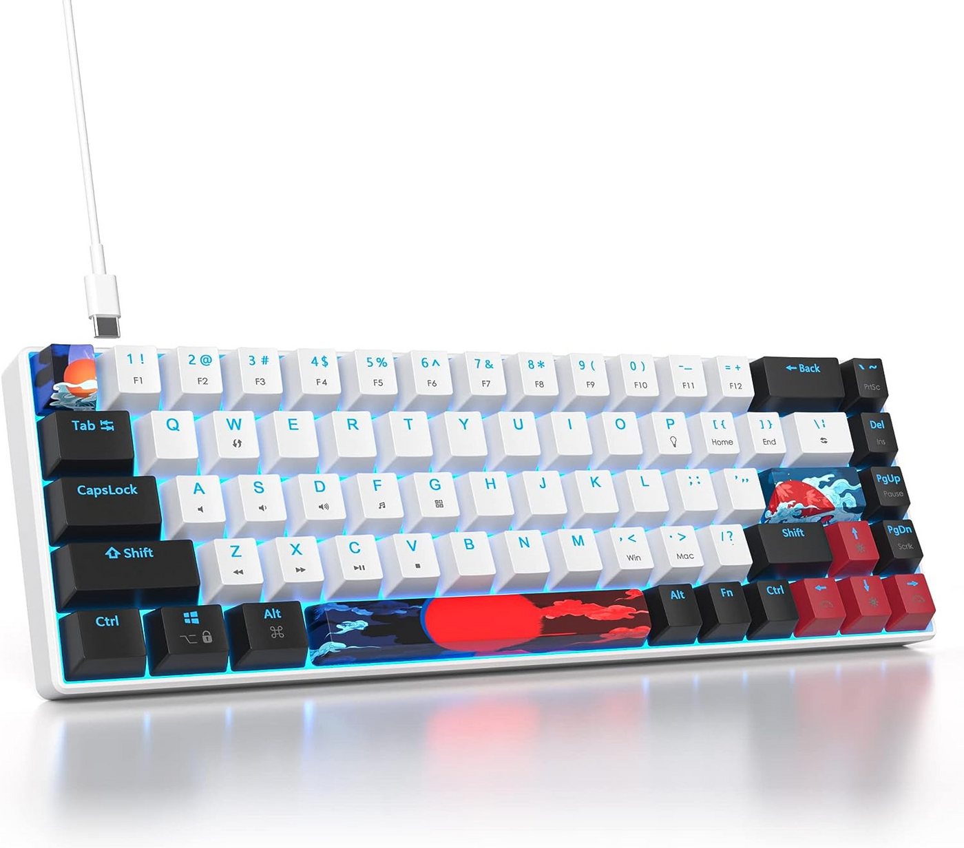 SOLIDEE Blaue LED-Hintergrundbeleuchtung Gaming-Tastatur (Maximaler Komfort,Treppen-Tastenkappen-Design natürlichen Handzustand) von SOLIDEE