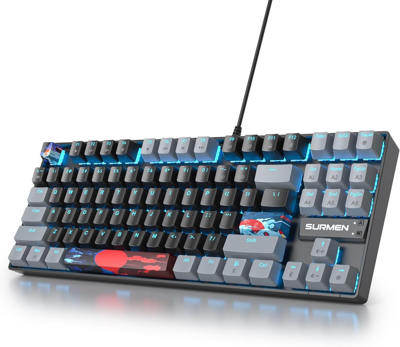 SOLIDEE RGB Hintergrundbeleuchtung Gaming-Tastatur (87 Tasten kompakte mit linearem roten Schalter, ABS-Tastenkappen) von SOLIDEE