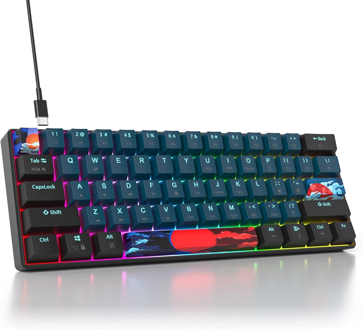 SOLIDEE RGB-Hintergrundbeleuchtung Gaming-Tastatur (mit Linearen roten Schaltern,PBT-Tastenkappen maximale Kompatibilität) von SOLIDEE