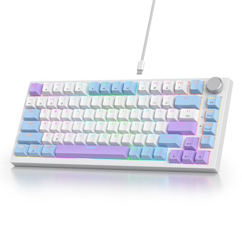 SOLIDEE Verkabelte Mechanische Gaming Tastatur 75 Prozent,hot-swap-fähige Mechanische Tastatur mit Gasket Struktur,RGB Hintergrundbeleuchtung,82 Tasten TKL Tastatur mit Drehknopf(82 Taro Milk) von SOLIDEE