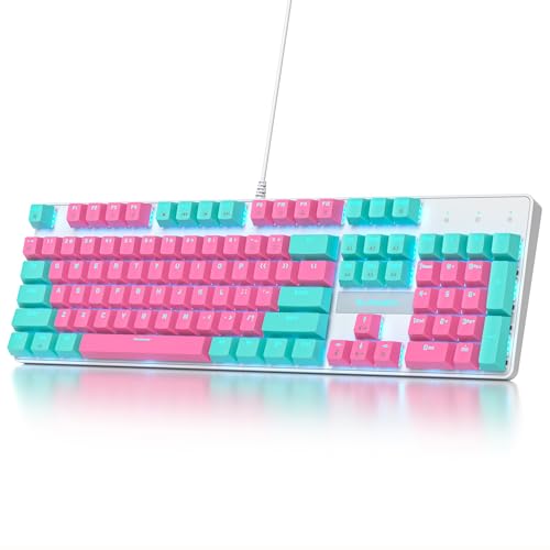 SOLIDEE Verkabelte mechanische Gaming-Tastatur in voller Größe,104 Tasten kabelgebundene Tastatur USB,RGB Hintergrundbeleuchtung&Nummernblock,NKRO mechanische Tastatur für Windows Laptop(104 Miami) von SOLIDEE