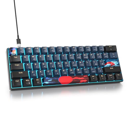 SOLIDEE mechanische Gaming Tastatur 60 Prozent,61 Tasten mit Lineare rote Schalter,Eisblaues Licht,kabelgebundene mechanische Tastatur mit LED-Hintergrundbeleuchtung,für PS5/PS4/Xbox(61 Blue Samurai) von SOLIDEE