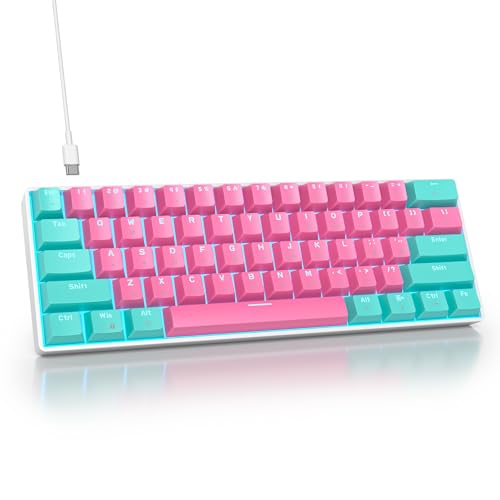 SOLIDEE mechanische Gaming Tastatur 60 Prozent,61 Tasten mit Lineare rote Schalter,Eisblaues Licht,kabelgebundene mechanische Tastatur mit LED-Hintergrundbeleuchtung,für PS5/PS4/Xbox(61 Miami) von SOLIDEE