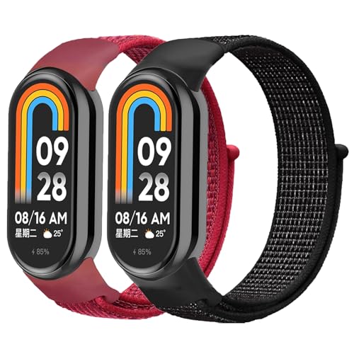 2 Stück Nylon Armband für Xiaomi Mi Band 9/Mi Band 8 Armband Damen Herren,Verstellbares Elastisch Uhrenarmband Geflochtenes Sportarmband Ersatz Armband für Xiaomi smart band 8/Xiaomi band 9 Armband von SOLOLUP