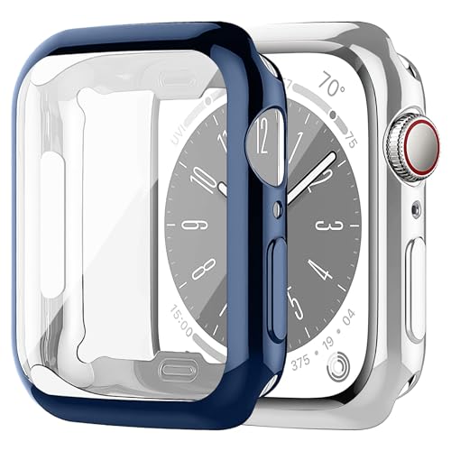 2 Stück Schutzhülle kompatibel mit Apple Watch Series 6/Se/5/4 40mm Hülle，Weiche TPU Cover Vollschutz HD Schutzfolie Protection Case Stoßfest Schutzhülle für iWatch 40mm Case，Dunkelblau/transparent von SOLOLUP