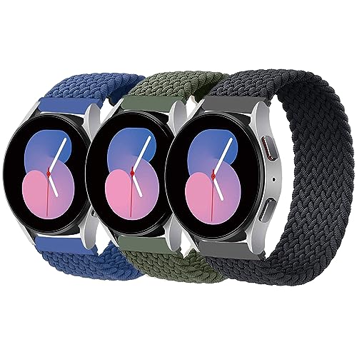 3 Pcs Geflochtenes Solo Loop Armband für Samsung Galaxy Watch 7/6/5/4/FE 40mm 44mm/6 Classic 43 47mm/Watch 5 Pro 45mm/4 Classic 42 46mm,Nylon Sport Ersatzband Dehnbare,Dunkelblau/Olivgrün/Schwarz，XXS von SOLOLUP