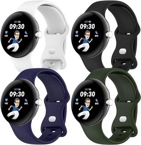 4 Pack Armband für Google Pixel Watch/Pixel Watch 2 Armband,Weiches Silikon Sport Ersatz Wasserdichtes Armband für Google Pixel Watch Männer Frauen,Schwarz/Weiß/Erntegrün/Ernteblau,Kleine Größe von SOLOLUP