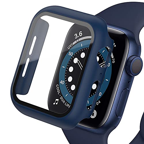 Displayschutz Kompatibel für Apple Watch Case 45mm 44mm 42mm 41mm 40mm 38mm, Hard PC Case mit HD Displayschutzfolie aus Gehärtetem Glas für iWatch Series 9 8 7 6 SE 5 4 3 2 1, Mindnight Blue44mm von SOLOLUP