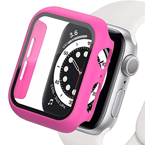 SOLOLUP Displayschutz Kompatibel für Apple Watch Case 45mm 44mm 42mm 41mm 40mm 38mm, Hard PC Case mit HD Displayschutzfolie aus Gehärtetem Glas für iWatch Series 9 8 7 6 SE 5 4 3 2 1, Rosenrot45mm von SOLOLUP