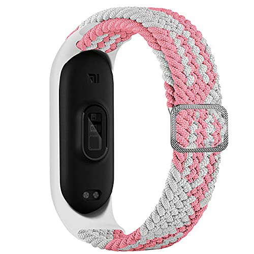 Geflochtenes Solo Loop kompatibel für Xiaomi mi Band 7 6 5, verstellbares Nylon geflochtenes dehnbares elastisches Sportband für Xiaomi Miband 7 6 5 Rosa Weiß von SOLOLUP