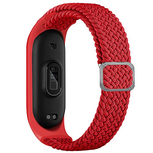 Geflochtenes Solo Loop kompatibel für Xiaomi mi Band 7 6 5, verstellbares Nylon geflochtenes dehnbares elastisches Sportband für Xiaomi Miband 7 6 5 Rot von SOLOLUP