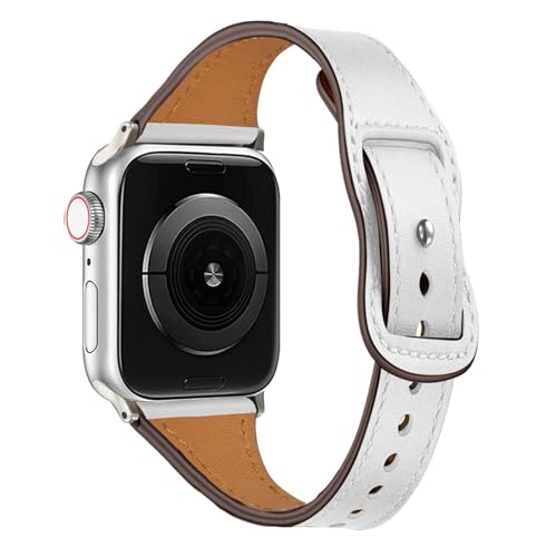 Lederarmband für Apple Watch Ultra Armband 41mm 40mm 38mm Frau Mann,Weiches Lederband Sport Ersatzband Uhrenarmband Wasserdichtes Armband für iwatch Ultra 2 Series 9 8 7 6 5 4 3 2 SE,Weiß von SOLOLUP