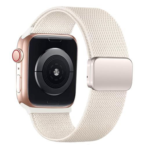 Magnet Nylon Armbänder für Apple Watch Armband 40mm 42mm 41mm 38mm Damen Herren,Dehnbar Stoff Elastisch Sport Loop Ersatz Band für iWatch SE Armband Series 10/9/8/7/6/5/4/3,Ultra 2,Sternenlicht von SOLOLUP