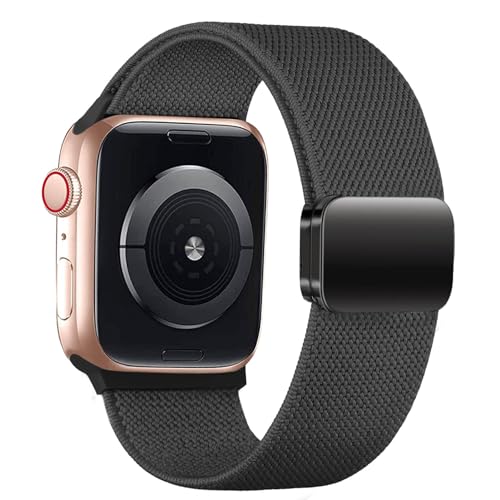 Magnet Nylon Armbänder für Apple Watch Armband 44mm 46mm 45mm 42mm 49mm Damen Herren,Dehnbar Stoff Elastisch Sport Loop Ersatz Band für iWatch Series 10/9/8/7/6/5/4/3,SE Ultra 2,Schwarz von SOLOLUP