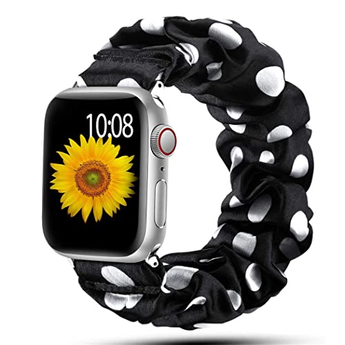 Scrunchie Strap kompatibel für Apple Watch Band 49mm 45mm 41mm 44mm 40mm 42mm 38mm, Elastisches Nylon-Damenarmband für iwatch Ultra Series 8 7 6 SE 5 4 3 2 1, 38/40/41mm-S, Schwarzweißer Punkt von SOLOLUP